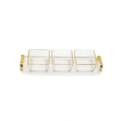 Classic Touch 3 Gold Trimmed Glass Bowl Serving Dish White Tray - 13.5"l In White;gold