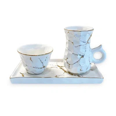 Classic Touch 3 Piece Teacup Set In White;gold