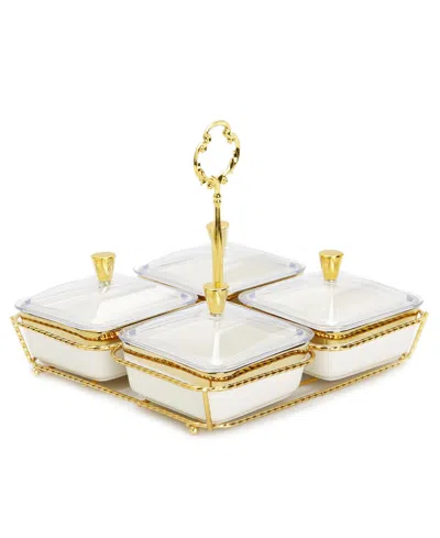 Classic Touch 4-piece Bowl Relish Dish On Base Set In White