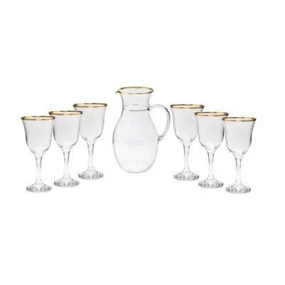 Classic Touch 7 Piece Drinkware Set With Gold Rim Design In Clear
