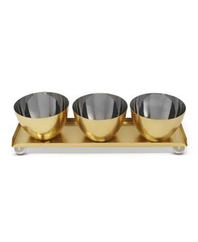 Classic Touch Bowl Relish Dish On Tray, Set Of 4 In Gold