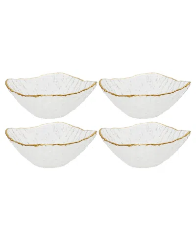 Classic Touch Crushed Glass Square Dessert Bowl With Rim, Set Of 4 In Gold