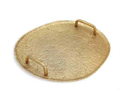 Classic Touch Decor 15"l Gold Hammered Round Tray With Handles