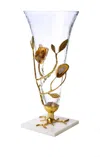 CLASSIC TOUCH DECOR GLASS VASE WITH GOLD LEAF-AGATE STONE DESIGN - 6.75"D X 15"H