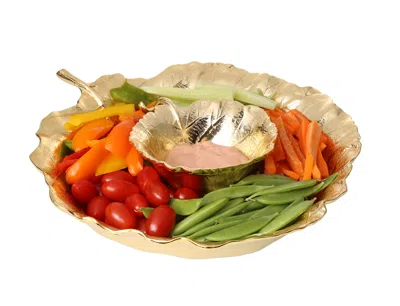 Classic Touch Decor Gold Leaf Shaped Chip & Dip Bowl - 12.25"l X 14"w X 2.5"h