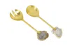 Classic Touch Decor S/2 Gold Salad Servers With Agate Stone