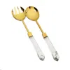 CLASSIC TOUCH DECOR SET OF 2 STAINLESS STEEL SALAD SERVERS WITH DUST ACRYLIC HANDLES