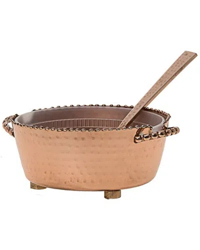 Classic Touch Dip Bowl With Beaded Border And Spoon In Brown