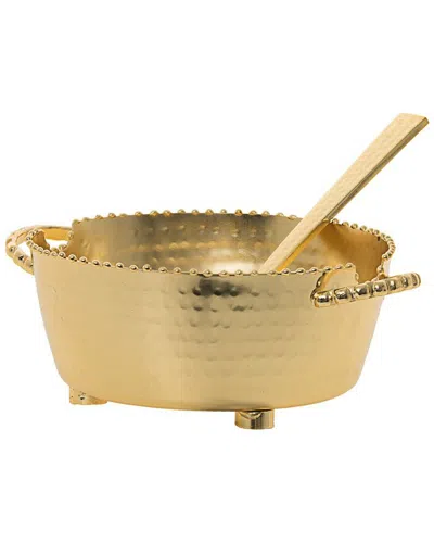 Classic Touch Dip Bowl With Beaded Border And Spoon In Gold