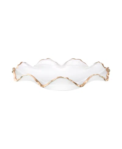 Classic Touch Glass Ruffle Bowl With Edge In Clear,gold-tone
