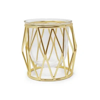 Classic Touch Gold Brass Hurricane Candle Holder With Diamond Shaped Design