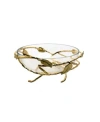 Classic Touch Hammered Glasses Salad Bowl With Gold-tone Brass Leaf Decoration In Gold