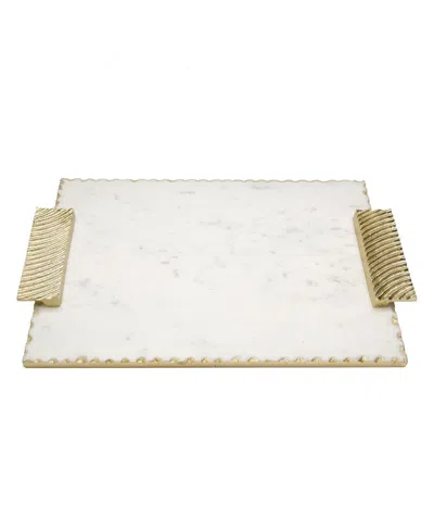 Classic Touch Marble Tray With Decorative Handles In Gold