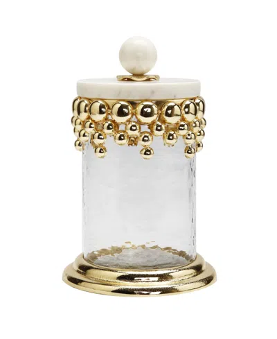 Classic Touch Medium Hammered Glass Canisters With Design And Marble In Gold