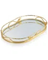 Classic Touch Oval Shaped Mirror Tray With Gold Leaf Design In Gold