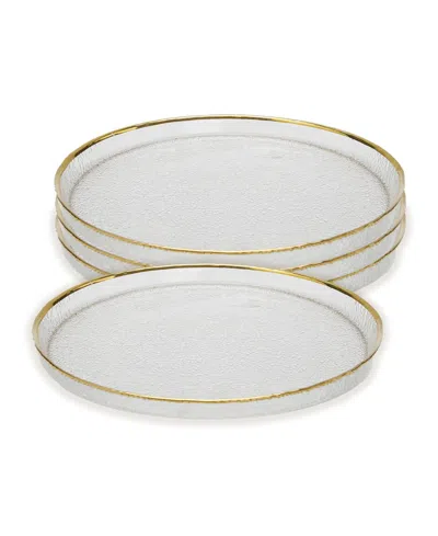 Classic Touch Pebbled Glass Salad Plates Raised Rim With Border, Set Of 4 In Gold