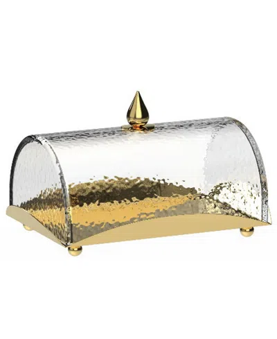 Classic Touch Rectangle Cake Tray With Dome, 10" In Gold
