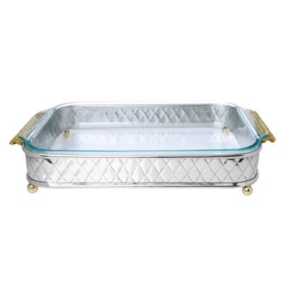 Classic Touch Rectangular Pyrex Holder With Mosaic Handles In Silver;clear