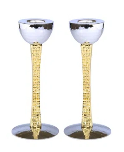 Classic Touch Set Of 2 Candle Holders With Mosaic Design In Gold