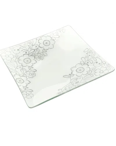 Classic Touch Set Of 4 Square Glass Chargers In White