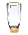 Classic Touch Set Of 6 Straight Line Textured Water Tumblers With Vivid Gold Tone Base And Rim