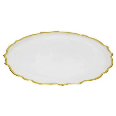 Classic Touch Set Of Alabaster White Dinner Plates With Gold Trim In White;gold