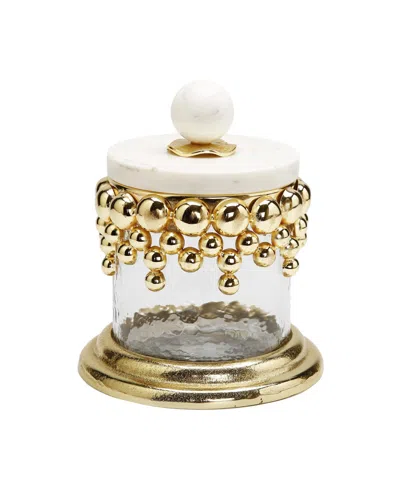 Classic Touch Small Hammered Glass Canisters With Design And Marble Lid In Gold
