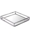 Classic Touch Small Square Mirrored Tray With Chrome Rails In Silver