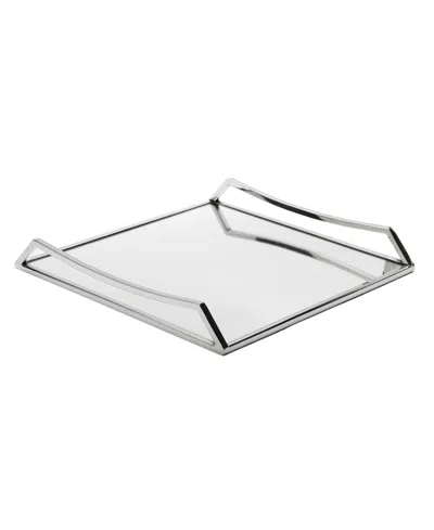 Classic Touch Square Mirror Tray With Handles In Silver