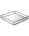 Classic Touch Small Square Mirrored Tray With Chrome Rails