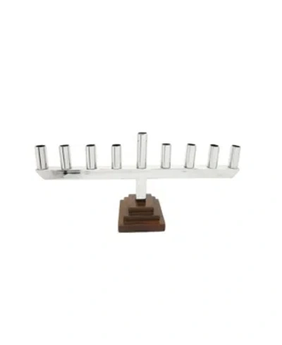 Classic Touch Stainless Steel Straight Menorah With Black Square Base In Silver