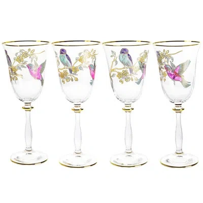 Classic Touch Water Glasses With Bird Design, 4 Pc In Gold