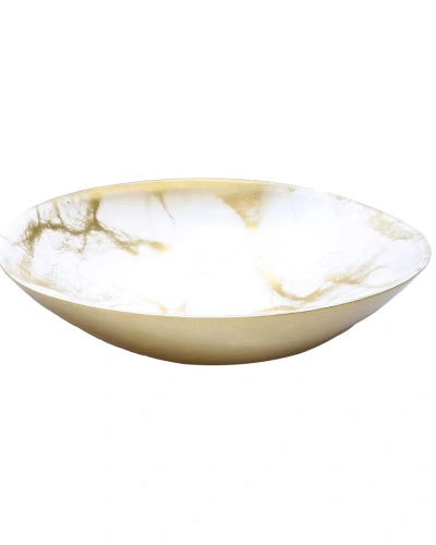 Classic Touch White And Gold Marbleized Oval Bowl In Neutral