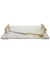 Classic Touch White Marble Bread Board With Asparagus Design Handles
