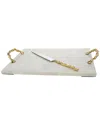 Classic Touch White Marble Bread Board With Wooden Deisgn Handles