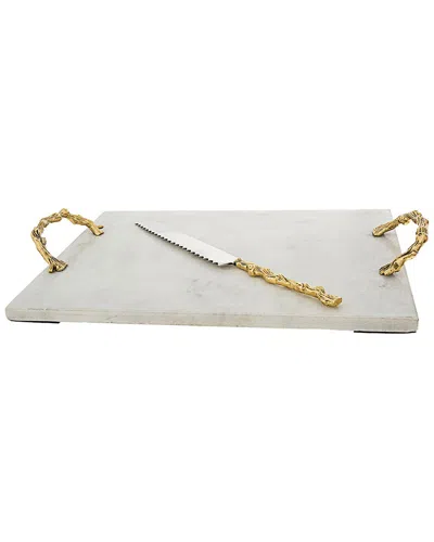 CLASSIC TOUCH CLASSIC TOUCH WHITE MARBLE BREAD BOARD WITH WOODEN DEISGN HANDLES