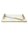 Classic Touch White Marble Challah Tray With Crumbled Handles And Knife In White
