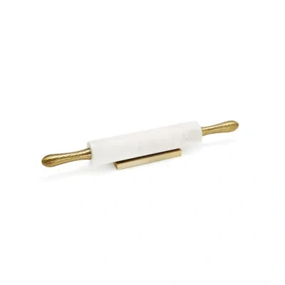 Classic Touch White Marble Rolling Pin Hammered Handles And Base In White,gold
