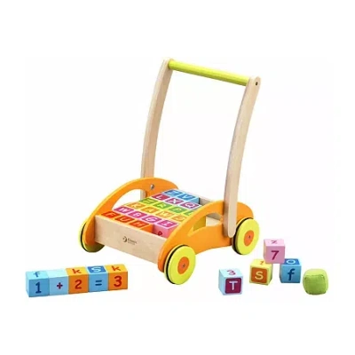 Classic Toys Classic Toy Wooden Baby Walker With Blocks Building Blocks In Orange