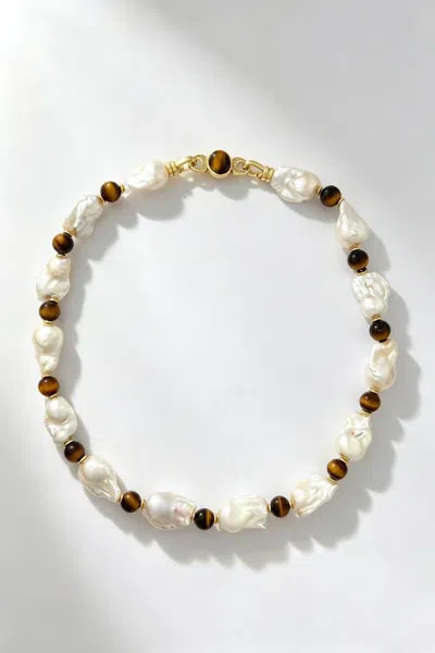 Classicharms Amber Tiger's Eye & Baroque Pearl Necklace In Multi