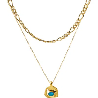 CLASSICHARMS CLASSICHARMS ARIA GEMSTONE PENDANT NECKLACE AND FIGARO CHAIN LAYERING SET