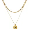 Classicharms Aria Gemstone Pendant Necklace And Figaro Chain Layering Set In Gold
