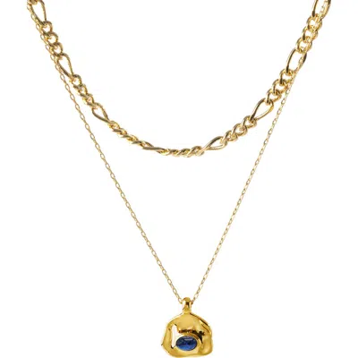 CLASSICHARMS CLASSICHARMS ARIA GEMSTONE PENDANT NECKLACE AND FIGARO CHAIN LAYERING SET