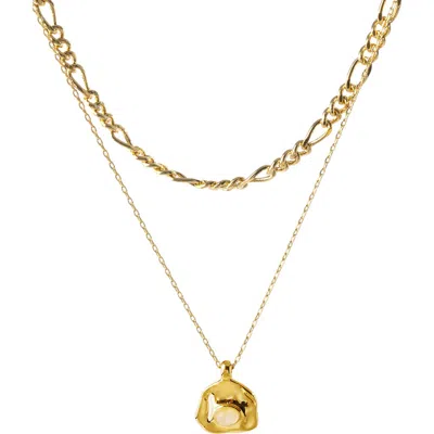 CLASSICHARMS CLASSICHARMS ARIA GEMSTONE PENDANT NECKLACE AND FIGARO CHAIN LAYERING SET