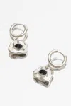 Classicharms Aria Gold Gemstone Hoop Drop Earrings-noir Black In Metallic