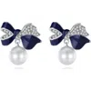 Classicharms Blue Enamel Butterfly Imitation Pearl Dangle Earrings In Blue