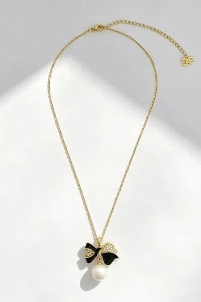 Classicharms Butterfly Pearl Drop Necklace In Gold/black