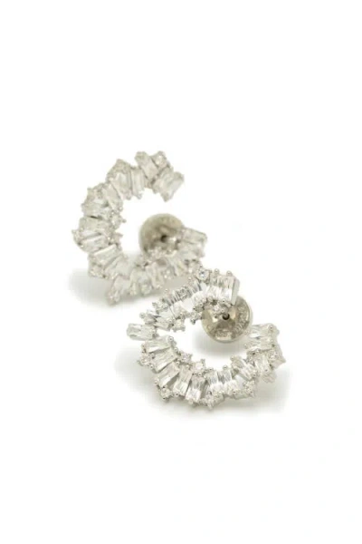 Classicharms Crescent Baguette Cubic Zirconia Stud Earrings In Metallic