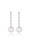 Classicharms Electra Silver Diamond Rivière Pearl Drop Earrings In Silver