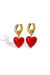 Classicharms Women's Esmée Red Glaze Heart Dangle Earrings In Red